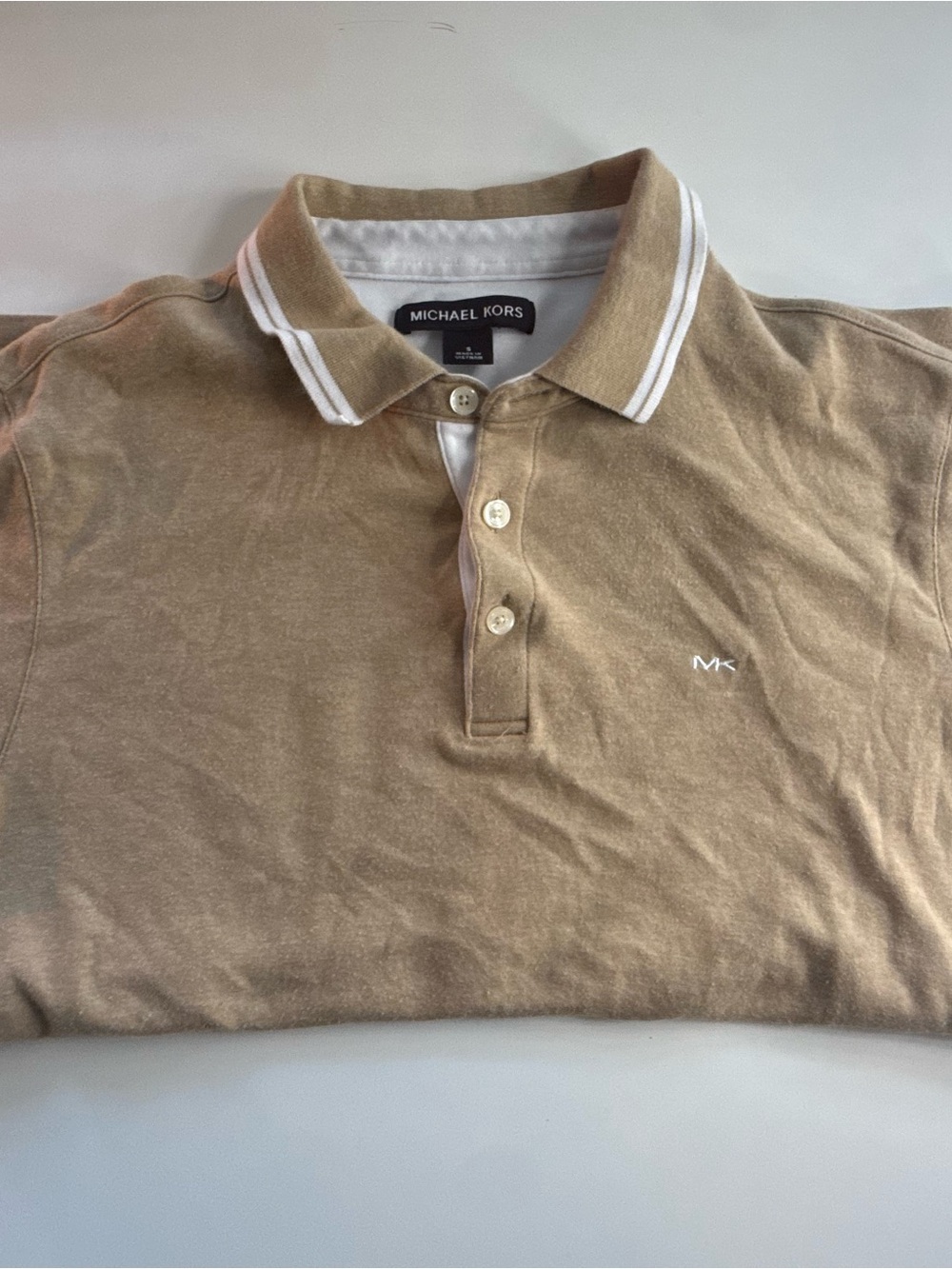 Michael Kors Men’s Tan Polo with White Collar Stripes